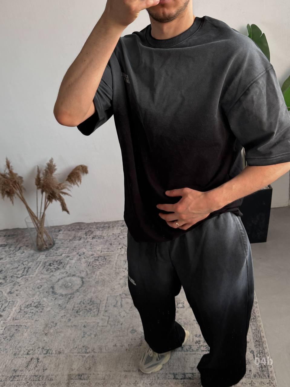 Gradient Streetwear Set for Men | Teal Ombre Two-Piece Outfit | Oversized T-Shirt & Pants | Urban Loungewear