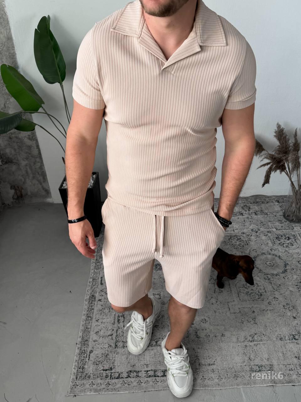Men’s Summer Knit Set — Light Blue Ribbed Polo & Shorts — Vacation Outfit — Resort Wear for Men — Limited Summer Sale — Gift for Him