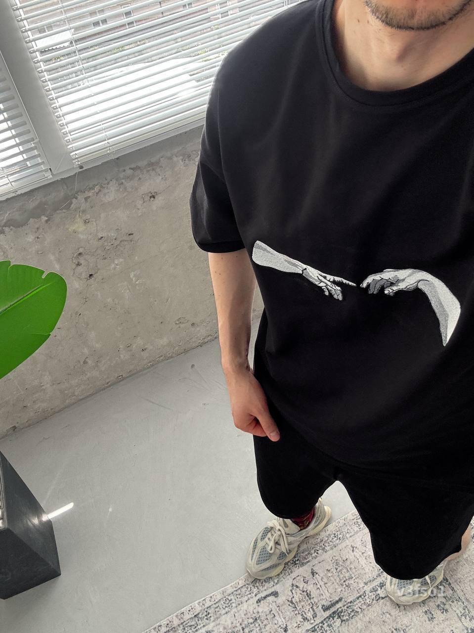 Men’s Summer Matching Set – Oversized T-Shirt & Shorts with “Creation Hands” Print | Casual Streetwear Outfit