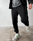Men's Oversized Jogger Sweatpants: Black & White Side Stripe