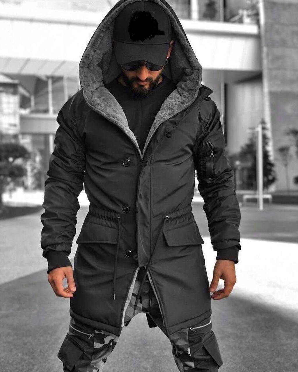 Faux Fur Lined Winter Parka: Men's Long Hooded Military Coat