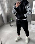 Men’s Fleece Tracksuit with Patterned Sleeves – Premium Cotton Blend Set