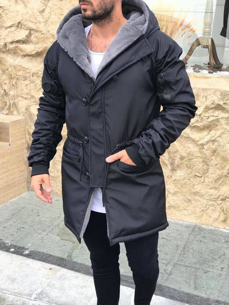 Faux Fur Lined Winter Parka: Men's Long Hooded Military Coat