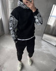 Men’s Fleece Tracksuit with Patterned Sleeves – Premium Cotton Blend Set