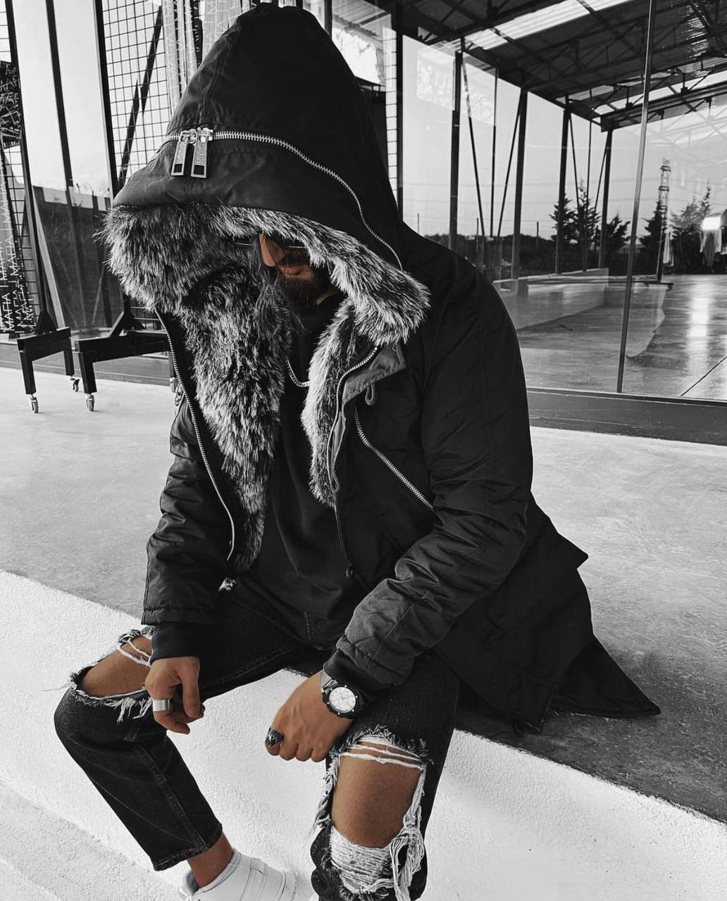 Oversized Faux Fur Parka: Men's Urban Streetwear Winter