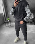 Men’s Fleece Tracksuit with Patterned Sleeves – Premium Cotton Blend Set