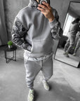 Men’s Fleece Tracksuit with Patterned Sleeves – Premium Cotton Blend Set