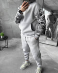 Men’s Fleece Tracksuit with Patterned Sleeves – Premium Cotton Blend Set