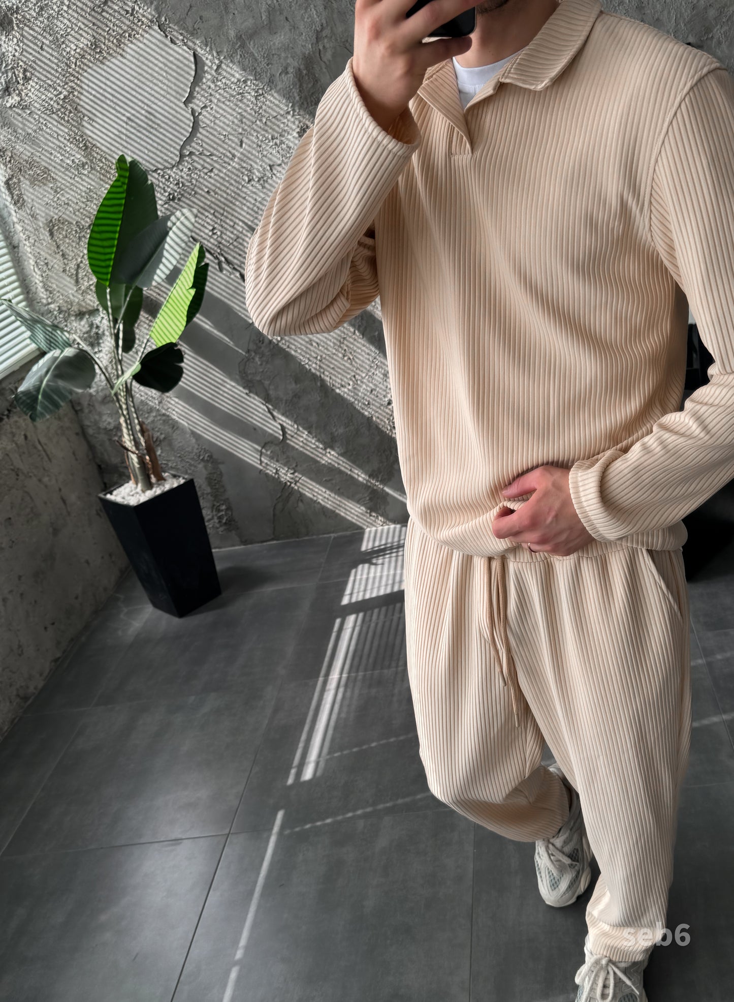 Men’s Pleated Two Piece Set – Long Sleeve Shirt and Jogger Pants, Casual Streetwear Outfit