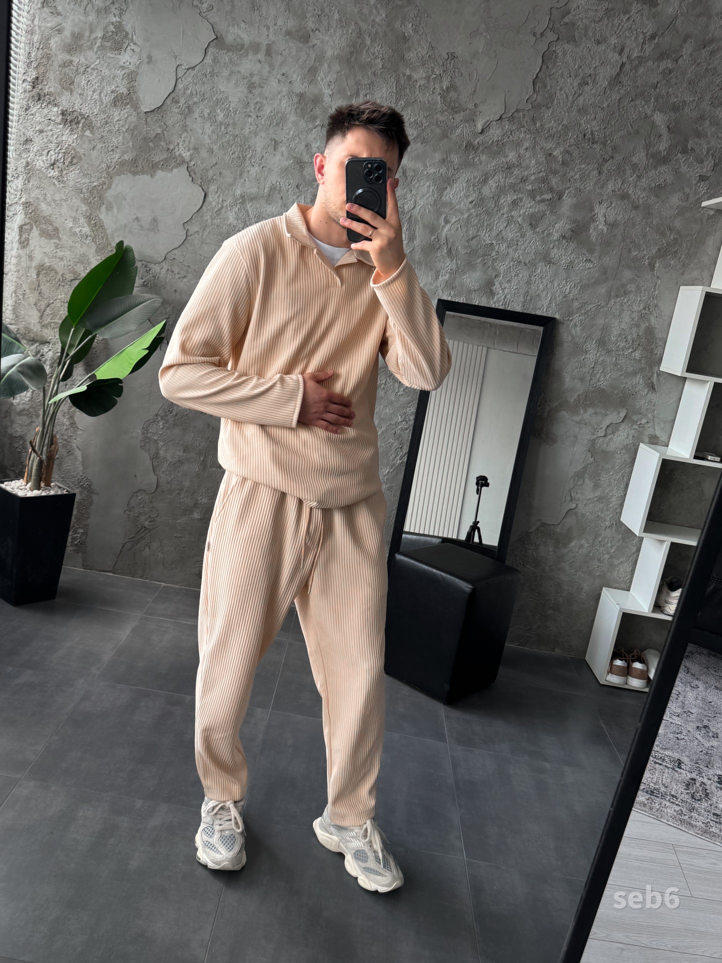 Men’s Pleated Two Piece Set – Long Sleeve Shirt and Jogger Pants, Casual Streetwear Outfit