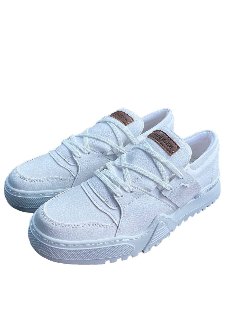 Mens Fashion White Sneakers Lace up Casual Shoes Skate Shoes Size 7.5-10.5