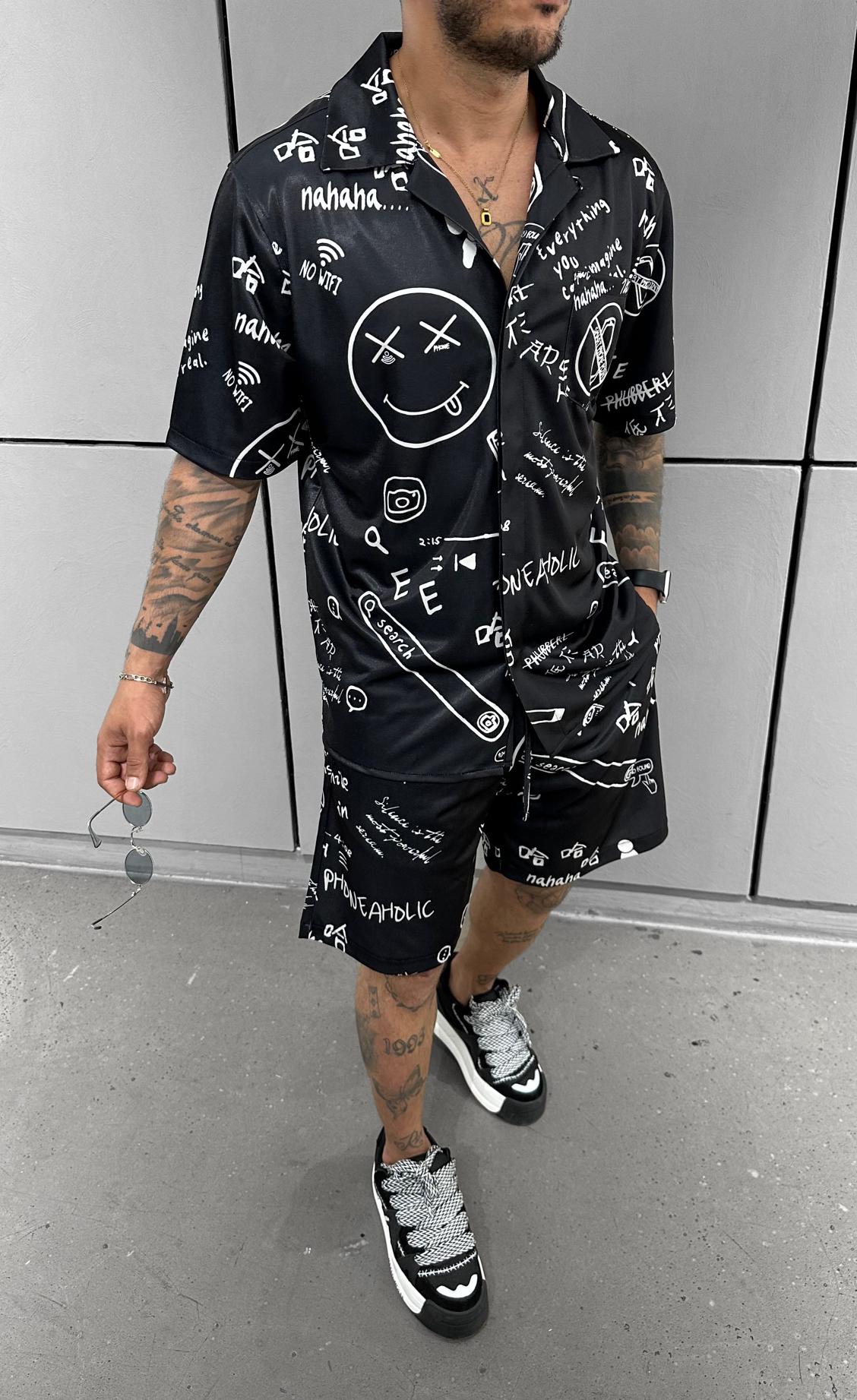 Men Shorts and t-shirt set Black