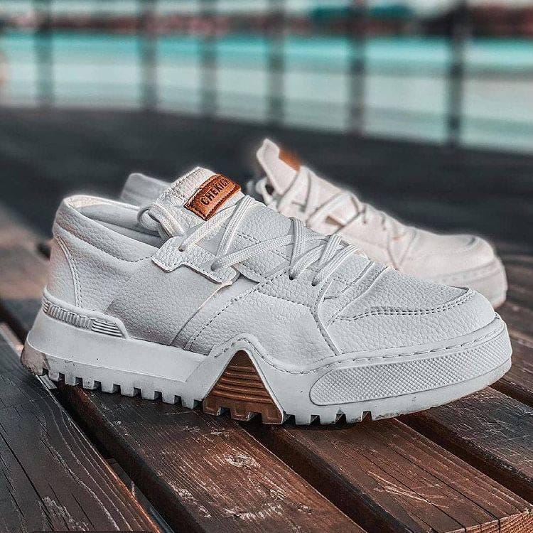 Mens Fashion White Sneakers Lace up Casual Shoes Skate Shoes Size 7.5-10.5