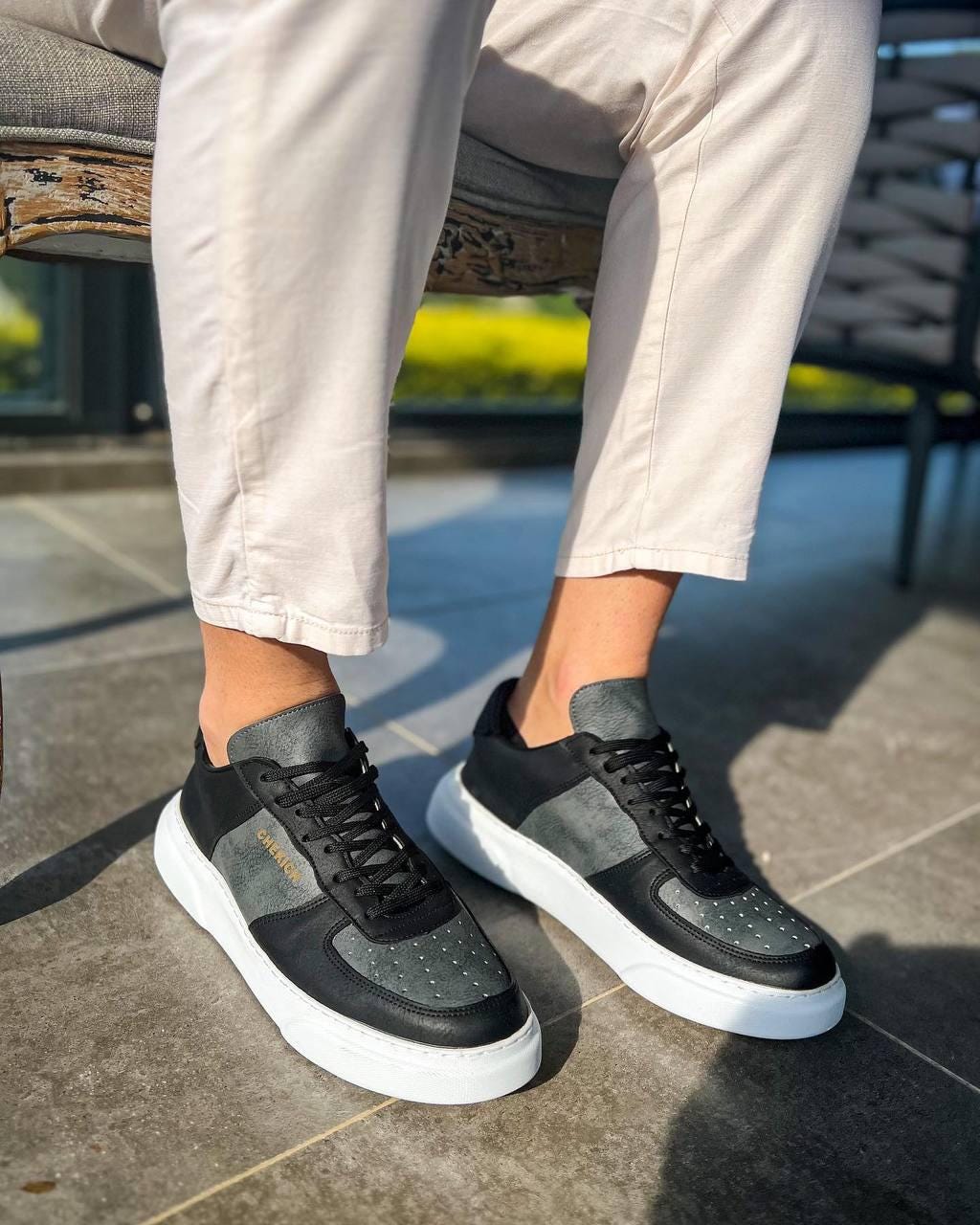 Mens Fashion Black Sneakers Lace up Casual Shoes Skate Shoes Size 7.5-10.5