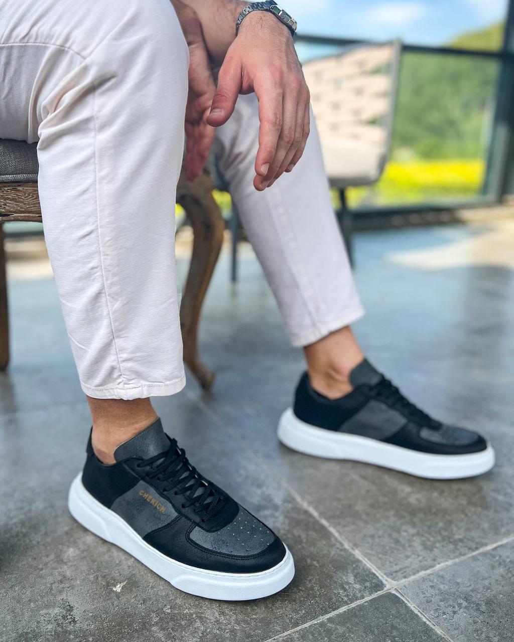 Mens Fashion Black Sneakers Lace up Casual Shoes Skate Shoes Size 7.5-10.5