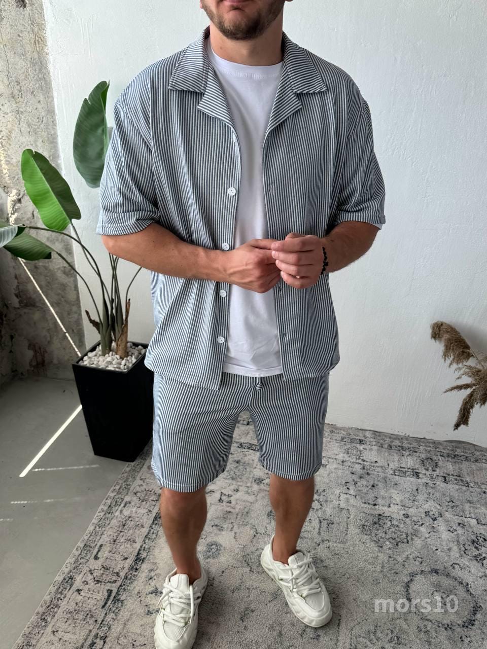 Summer mens costume, Summer pants,  pajama set, Gifts for men, Man's kit  set, summer pants, summer shirt, Natural color set