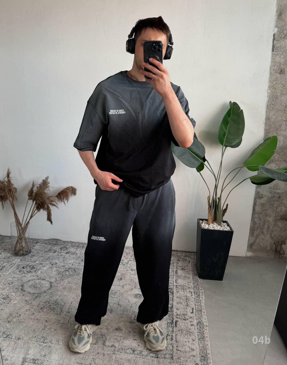 Gradient Streetwear Set for Men | Teal Ombre Two-Piece Outfit | Oversized T-Shirt & Pants | Urban Loungewear