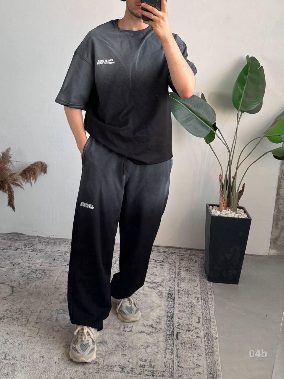 Gradient Streetwear Set for Men | Teal Ombre Two-Piece Outfit | Oversized T-Shirt & Pants | Urban Loungewear