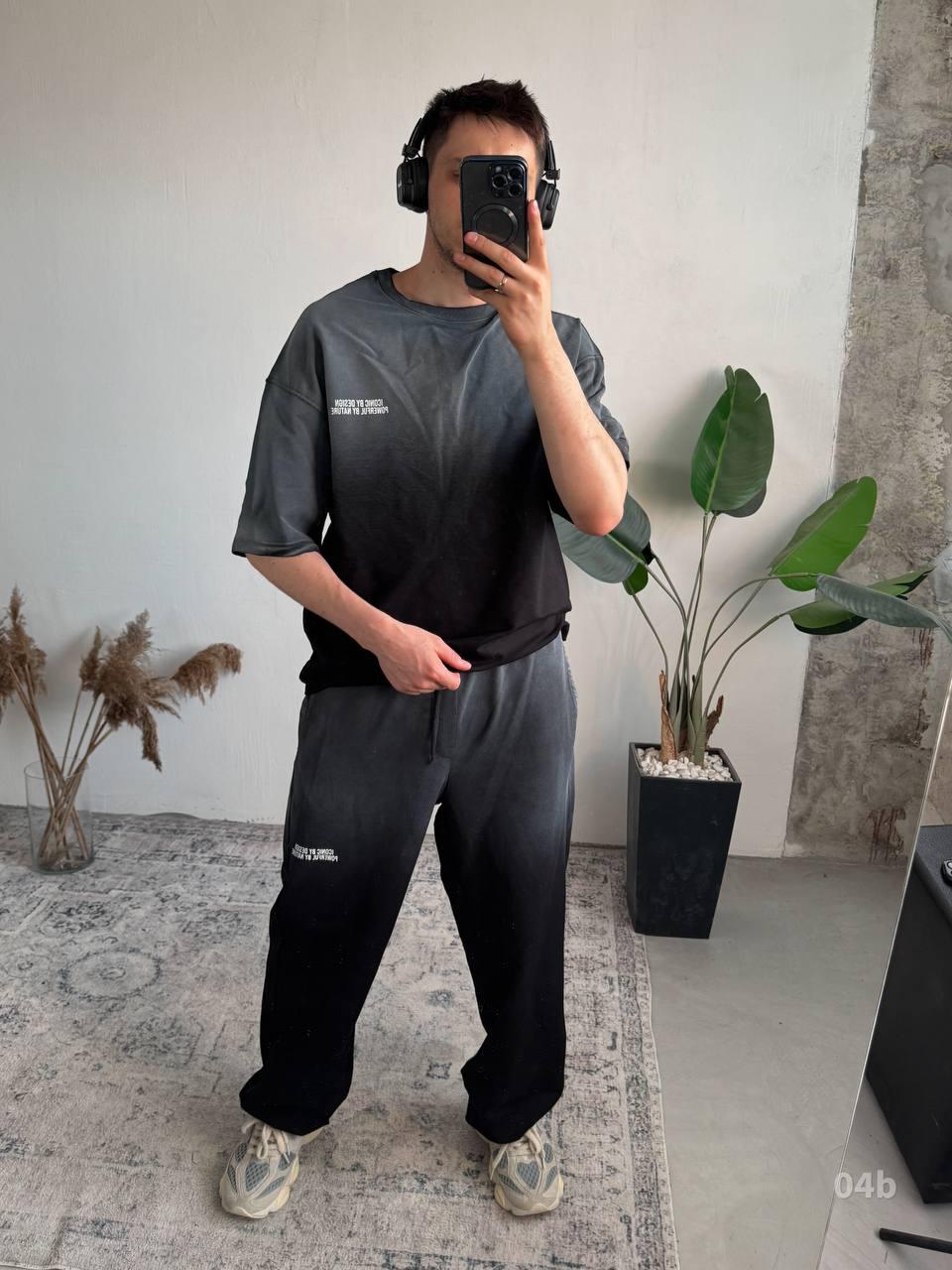 Gradient Streetwear Set for Men | Teal Ombre Two-Piece Outfit | Oversized T-Shirt & Pants | Urban Loungewear