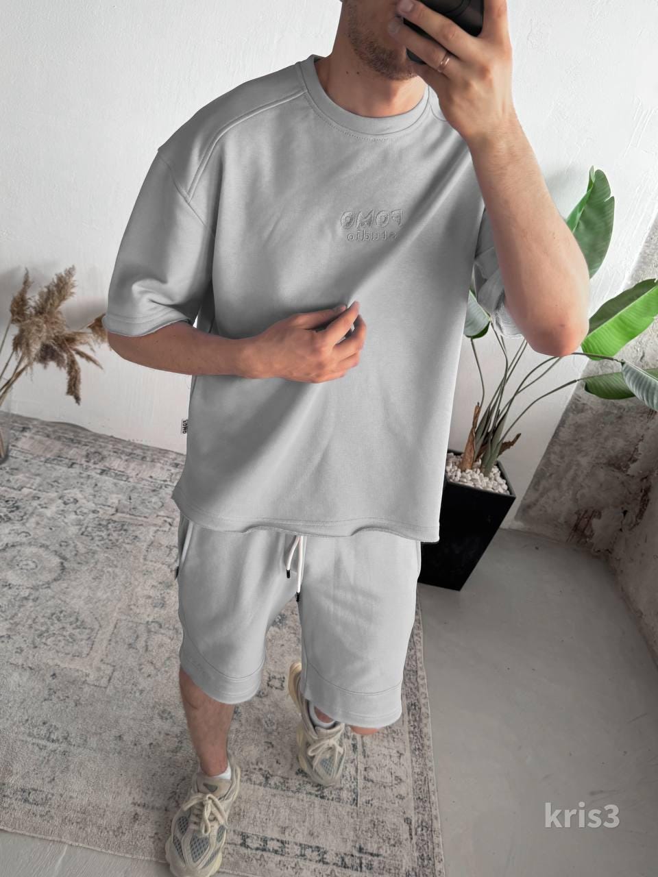 Handmade Pink Streetwear Set for Men – Summer Oversized T-Shirt and Shorts – Luxury Cotton Two Piece Set – Street Style Outfit