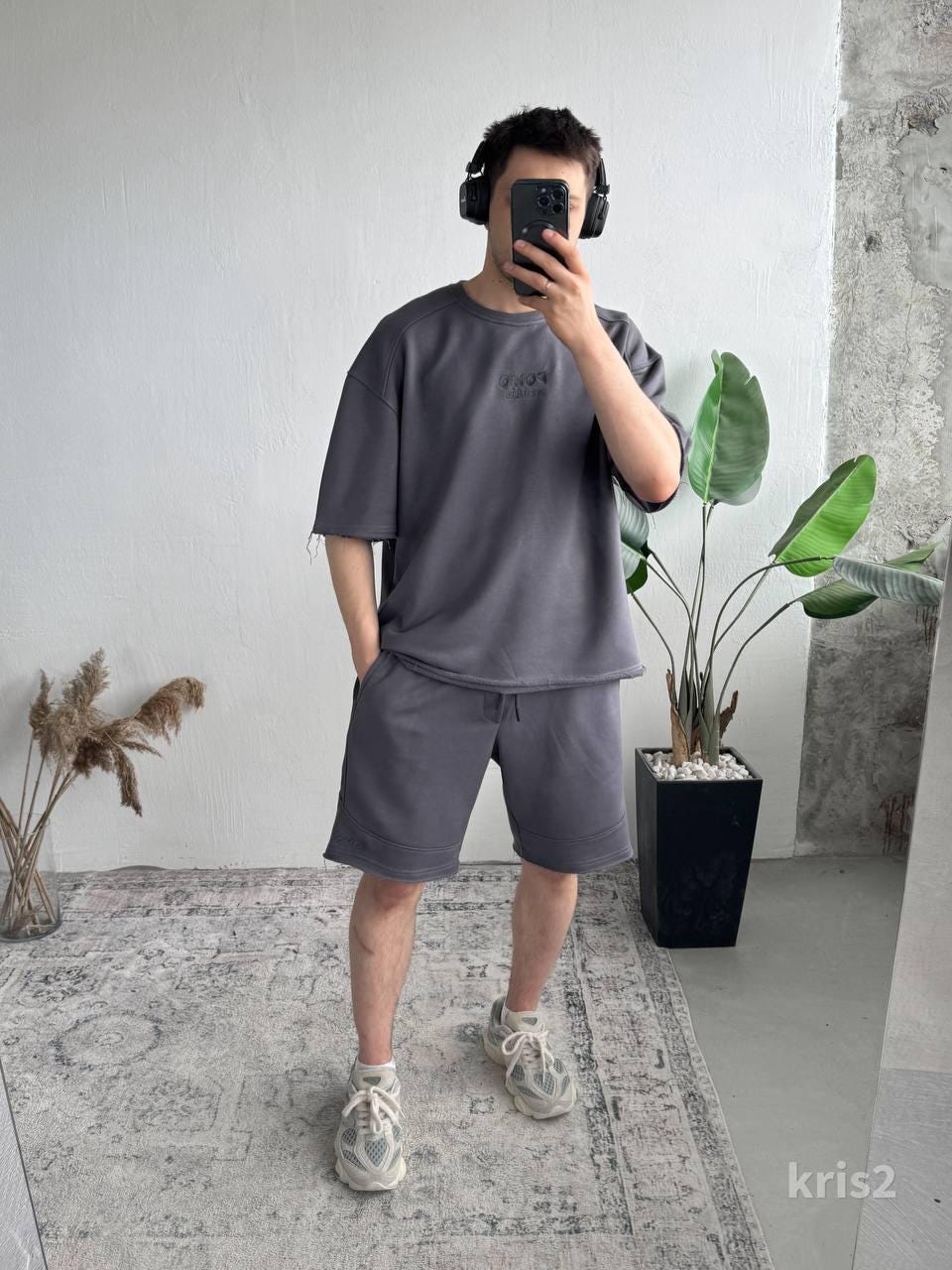 Handmade Pink Streetwear Set for Men – Summer Oversized T-Shirt and Shorts – Luxury Cotton Two Piece Set – Street Style Outfit