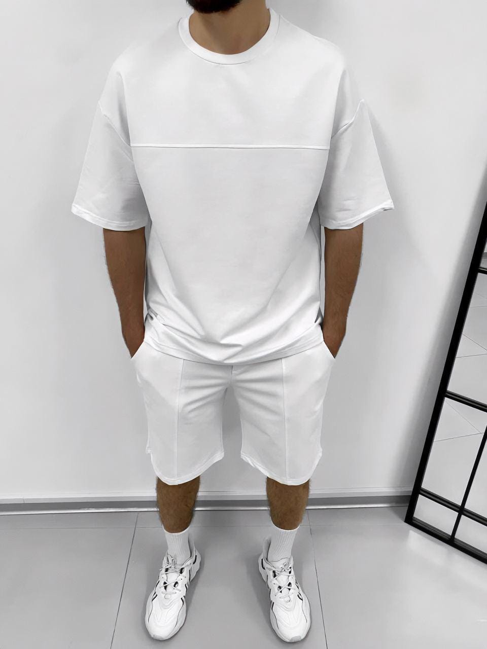 Mens Summer 2-Piece Set – Oversized T-Shirt  Shorts | Minimalist Streetwear Outfit | Casual Gymwear & Lounge Set