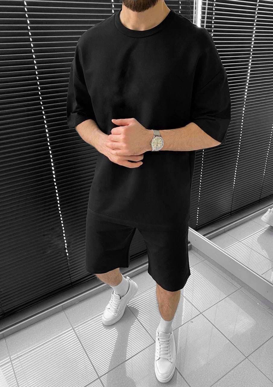Men's Oversized T-Shirt & Shorts Set: Minimalist Cotton-Blend Summer Outfit