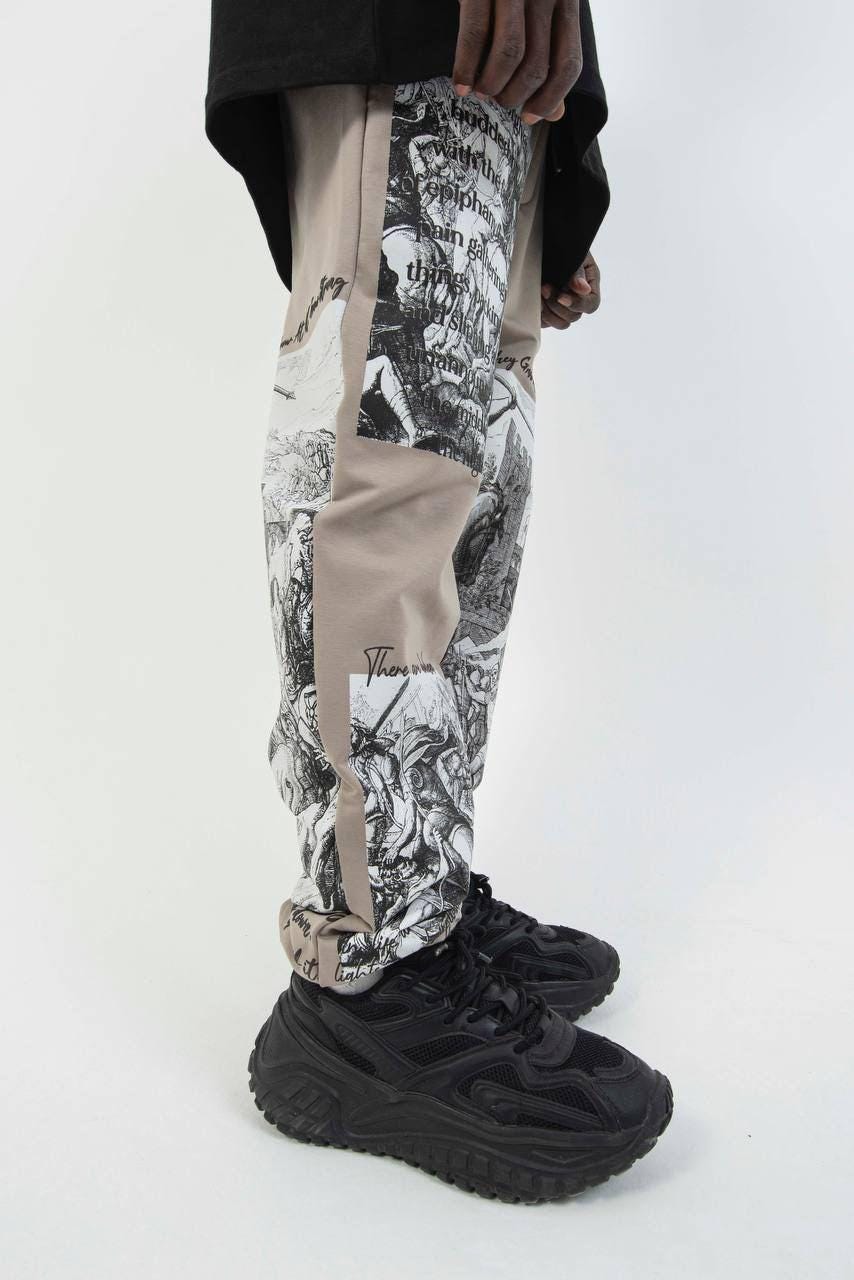Men’s Art Print Graphic Pants – Vintage Sketch Joggers | Streetwear Statement Trousers | Unique Gothic Style