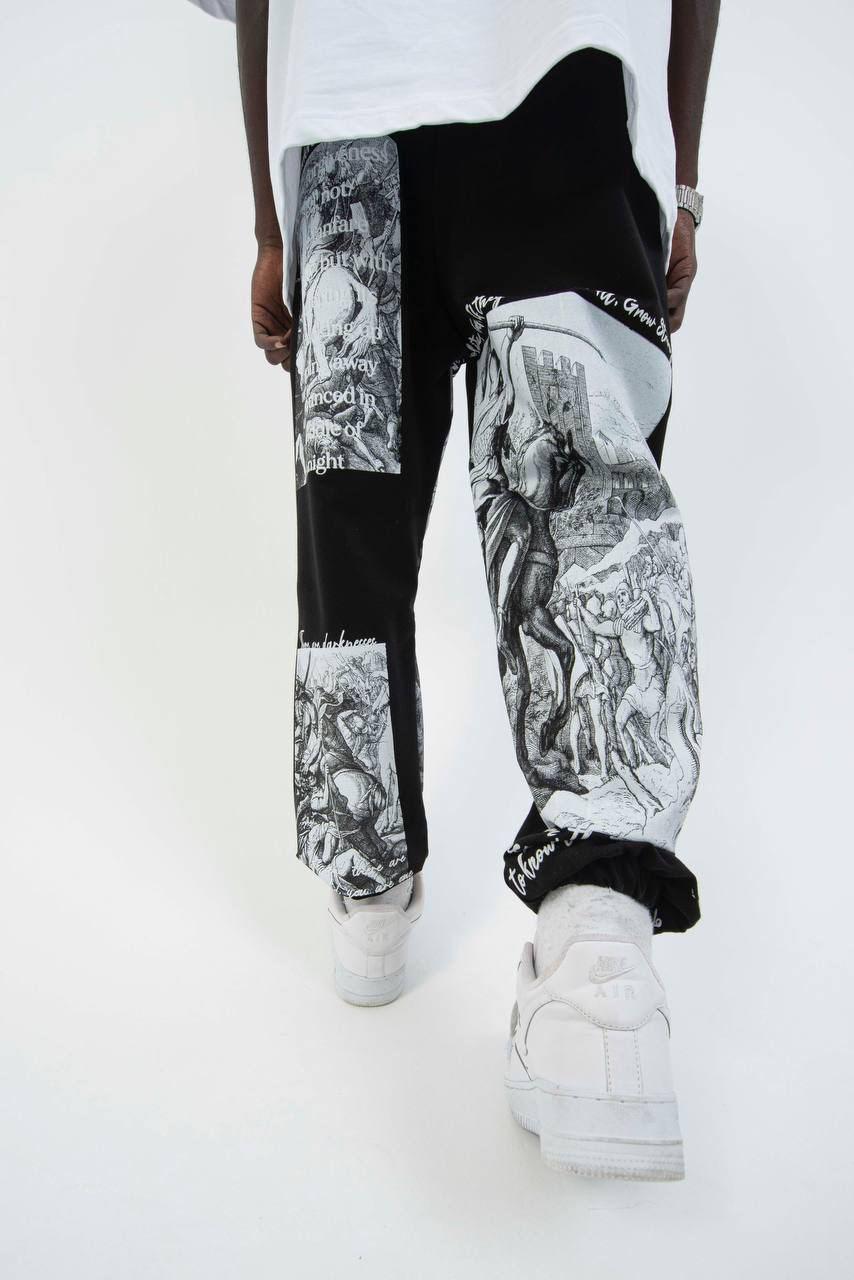 Men’s Art Print Graphic Pants – Vintage Sketch Joggers | Streetwear Statement Trousers | Unique Gothic Style