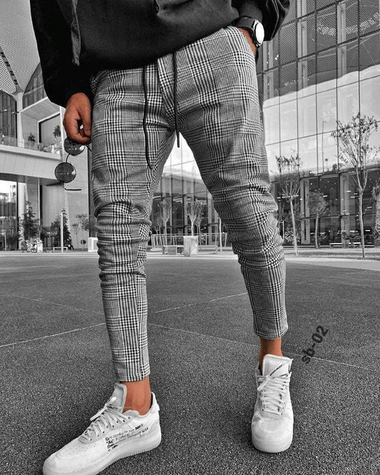 Slim Fit Houndstooth Jogger Pants for Men – Stylish Streetwear Trousers