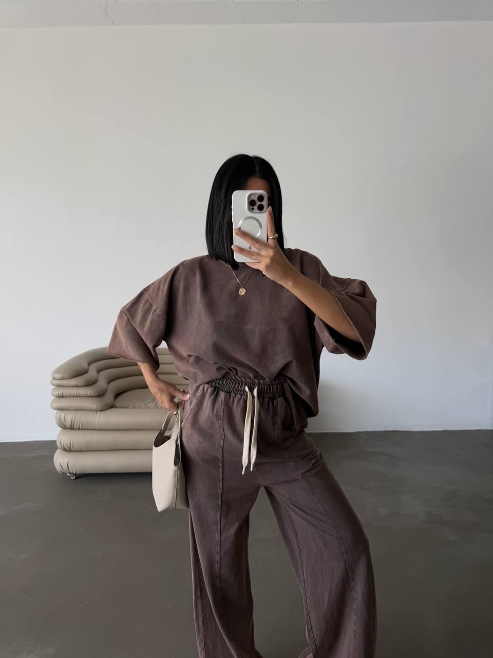 Women’s Oversized Two-Piece Lounge Set – Casual Streetwear Outfit with Wide-Leg Pants & Relaxed Fit Top