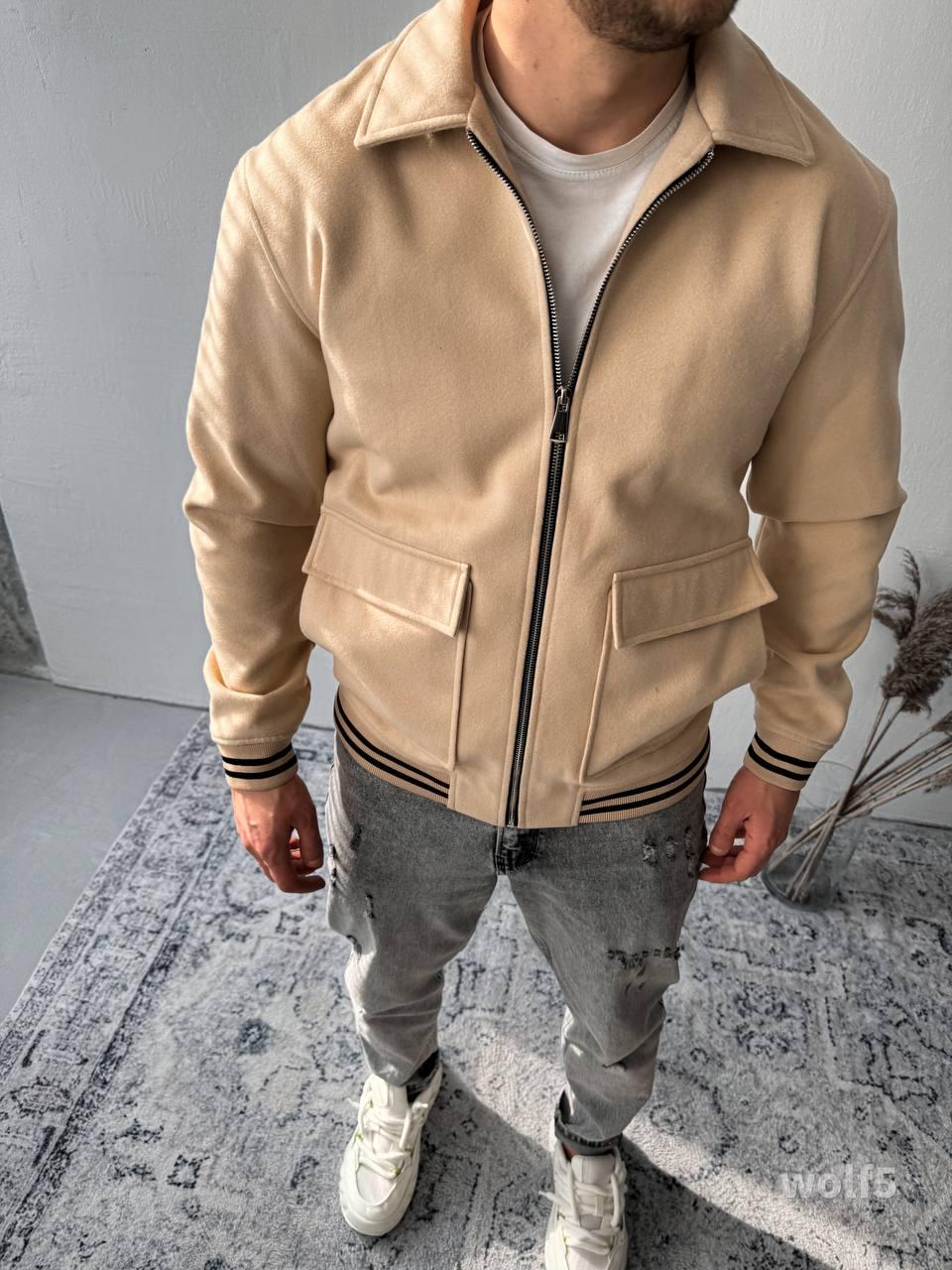 Men’s Casual Bomber Jacket – Minimalist Varsity Zip-Up with Striped Cuffs | Streetwear Outerwear
