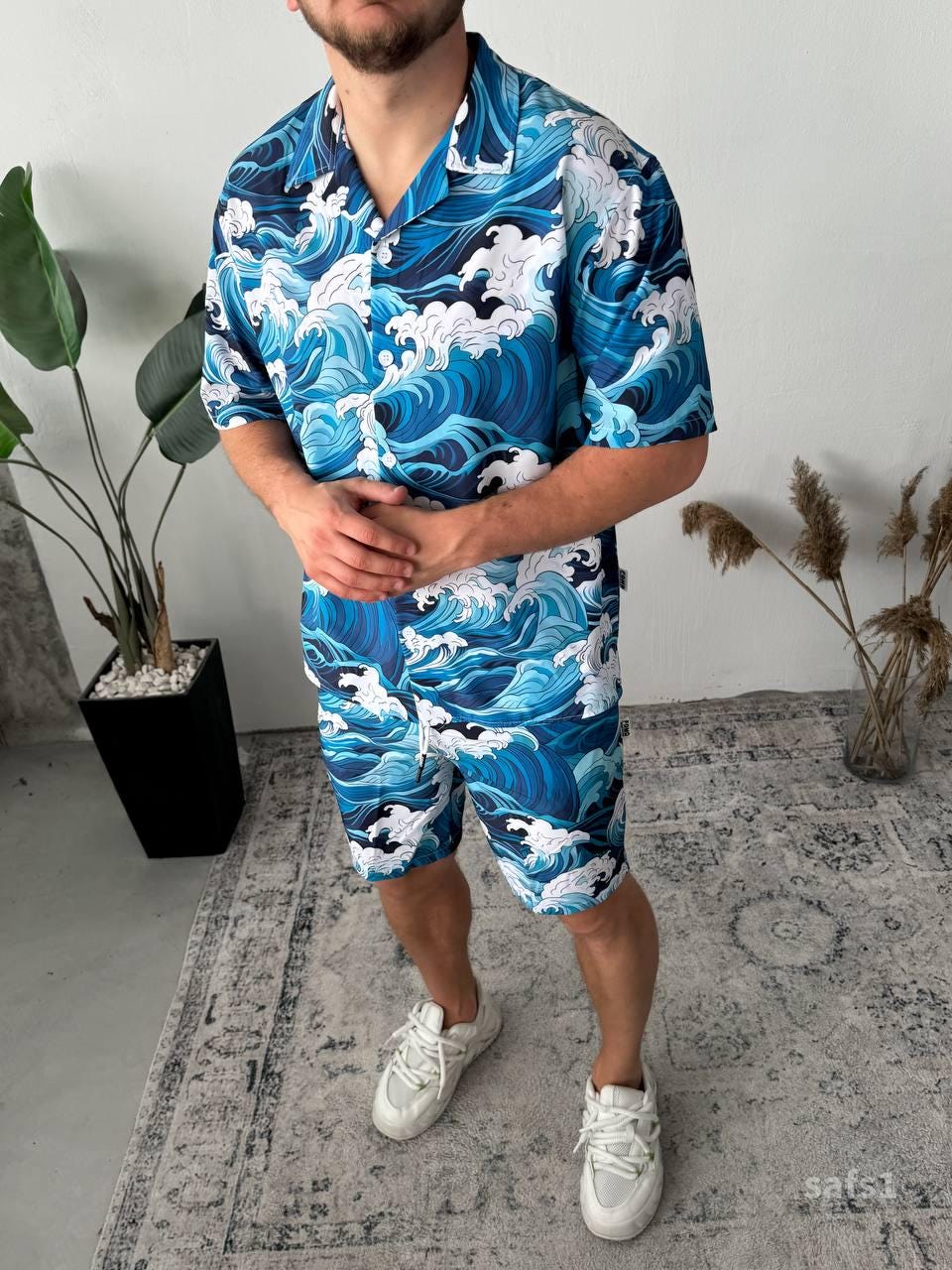 Men’s Hawaiian Shirt and Shorts Set – Tropical Two-Piece Vacation Outfit | Bold Summer Matching Set
