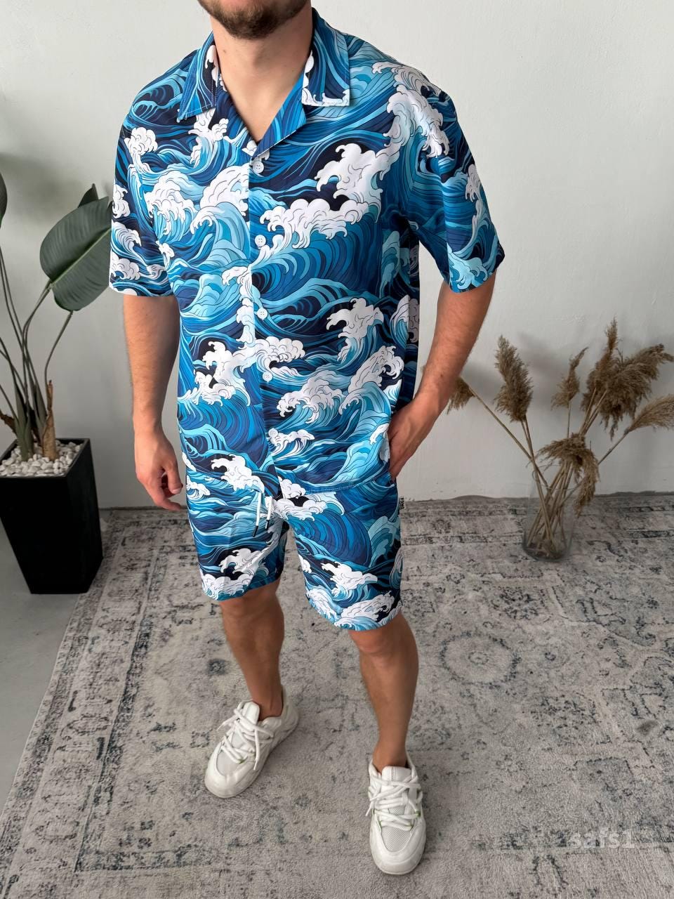 Men’s Hawaiian Shirt and Shorts Set – Tropical Two-Piece Vacation Outfit | Bold Summer Matching Set