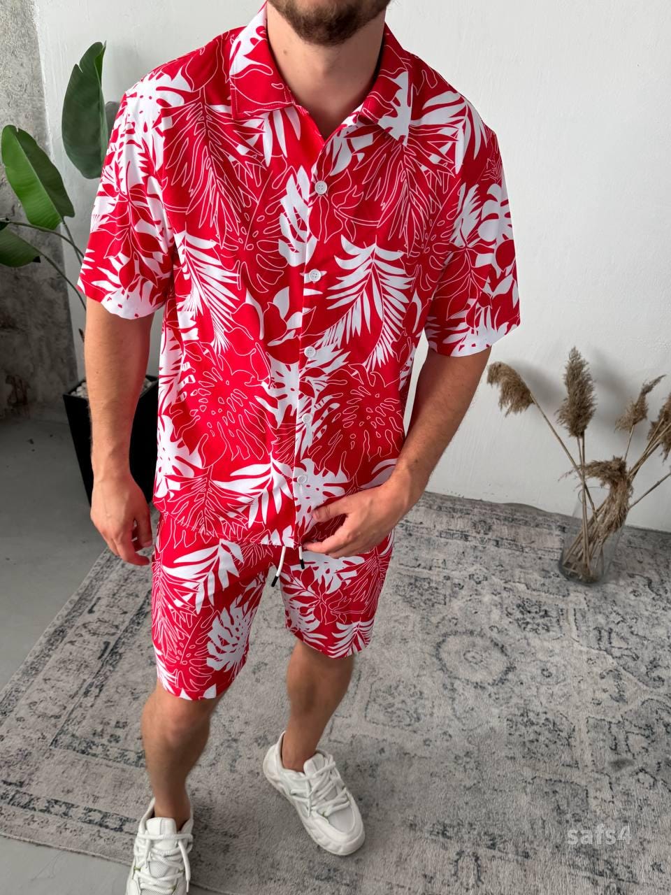 Men’s Hawaiian Shirt and Shorts Set – Tropical Two-Piece Vacation Outfit | Bold Summer Matching Set