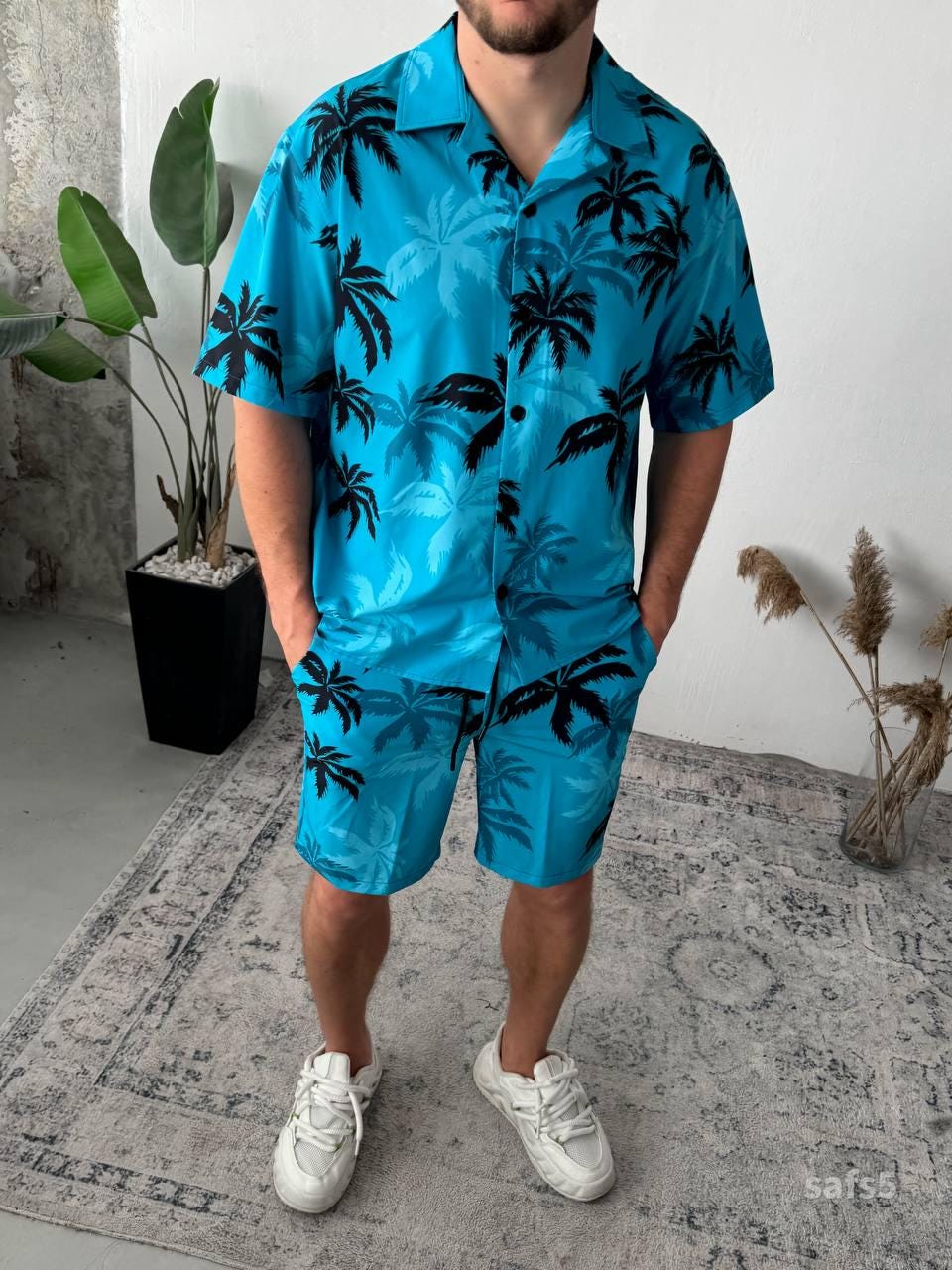 Men’s Hawaiian Shirt and Shorts Set – Tropical Two-Piece Vacation Outfit | Bold Summer Matching Set