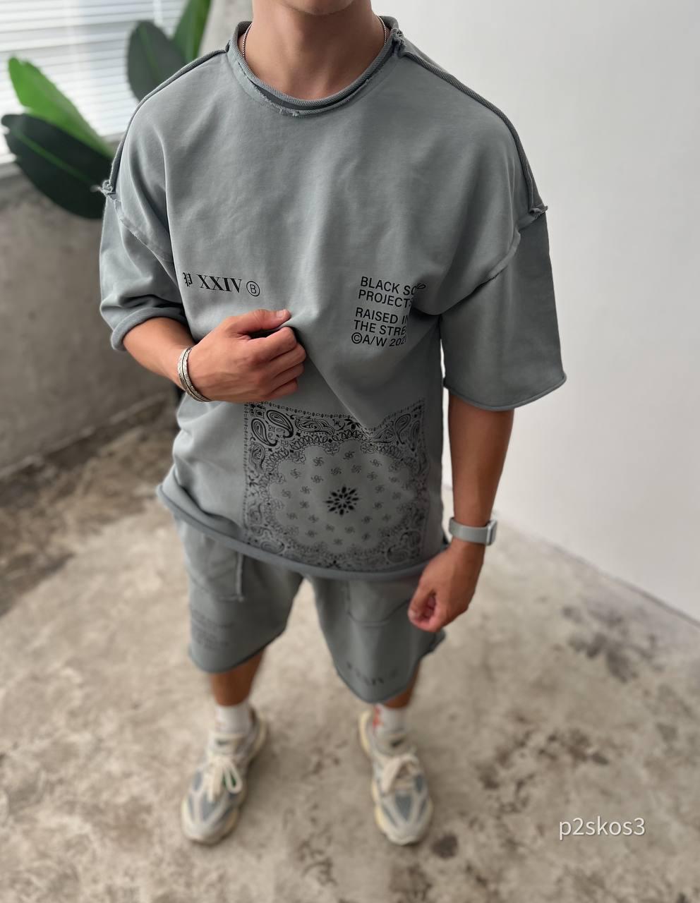 Men’s Streetwear Set, Bandana Print Shorts and T-Shirt, Urban Oversized Outfit, Summer Two Piece Set, Korean Style, Gift for Him
