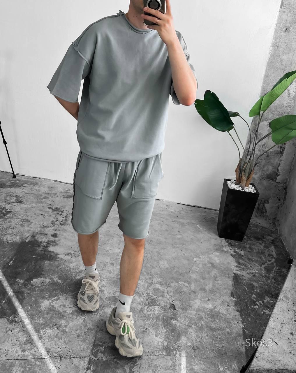 Men’s Washed Streetwear Set, Oversized T-Shirt & Cargo Shorts, Urban Summer Two Piece Outfit, Distressed Stitch Look, Gift for Hi