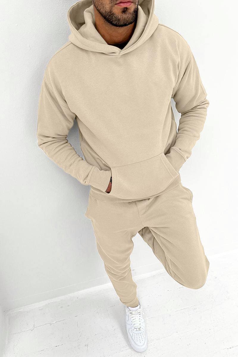 Mens Solid Color Tracksuit Set – Casual Hoodie & Joggers | Streetwear Two-Piece Set | Fall and Winter Loungewear
