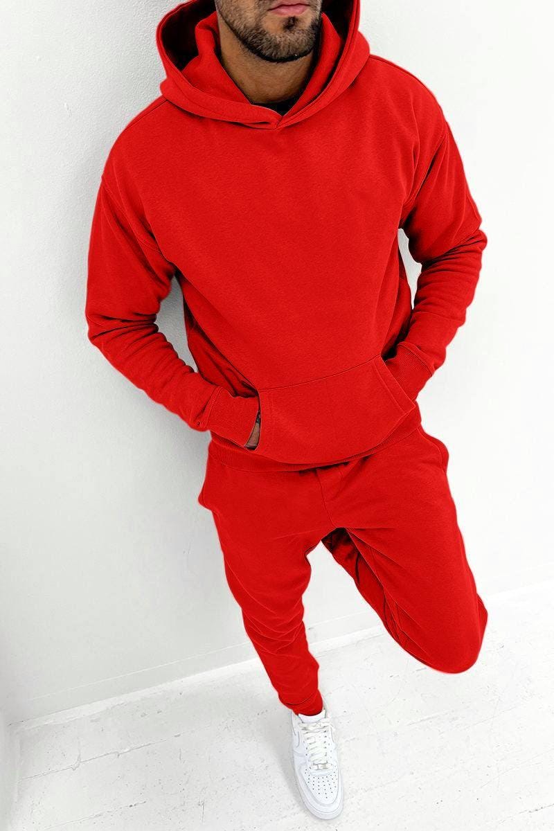 Mens Solid Color Tracksuit Set – Casual Hoodie & Joggers | Streetwear Two-Piece Set | Fall and Winter Loungewear