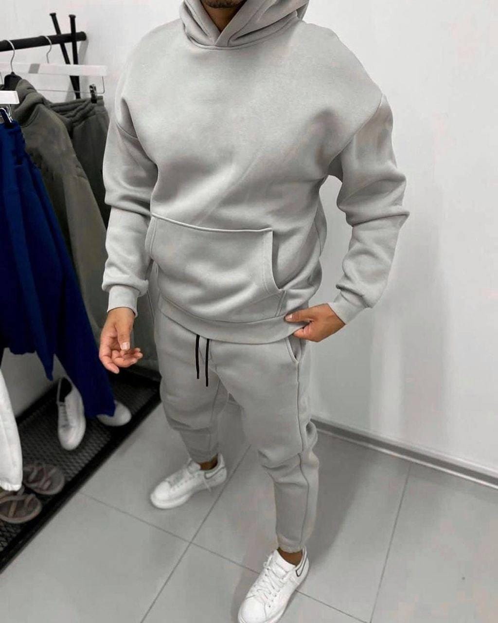 Mens Solid Color Tracksuit Set – Casual Hoodie & Joggers | Streetwear Two-Piece Set | Fall and Winter Loungewear