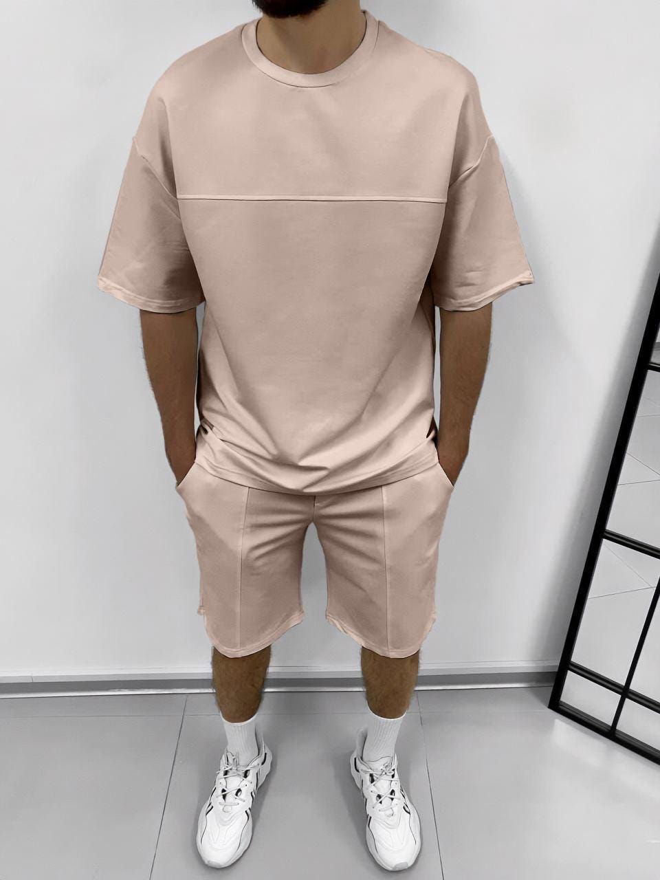 Mens Summer 2-Piece Set – Oversized T-Shirt  Shorts | Minimalist Streetwear Outfit | Casual Gymwear & Lounge Set