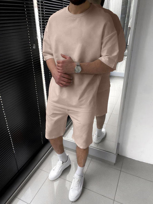 Men's Oversized T-Shirt & Shorts Set: Minimalist Cotton-Blend Summer Outfit