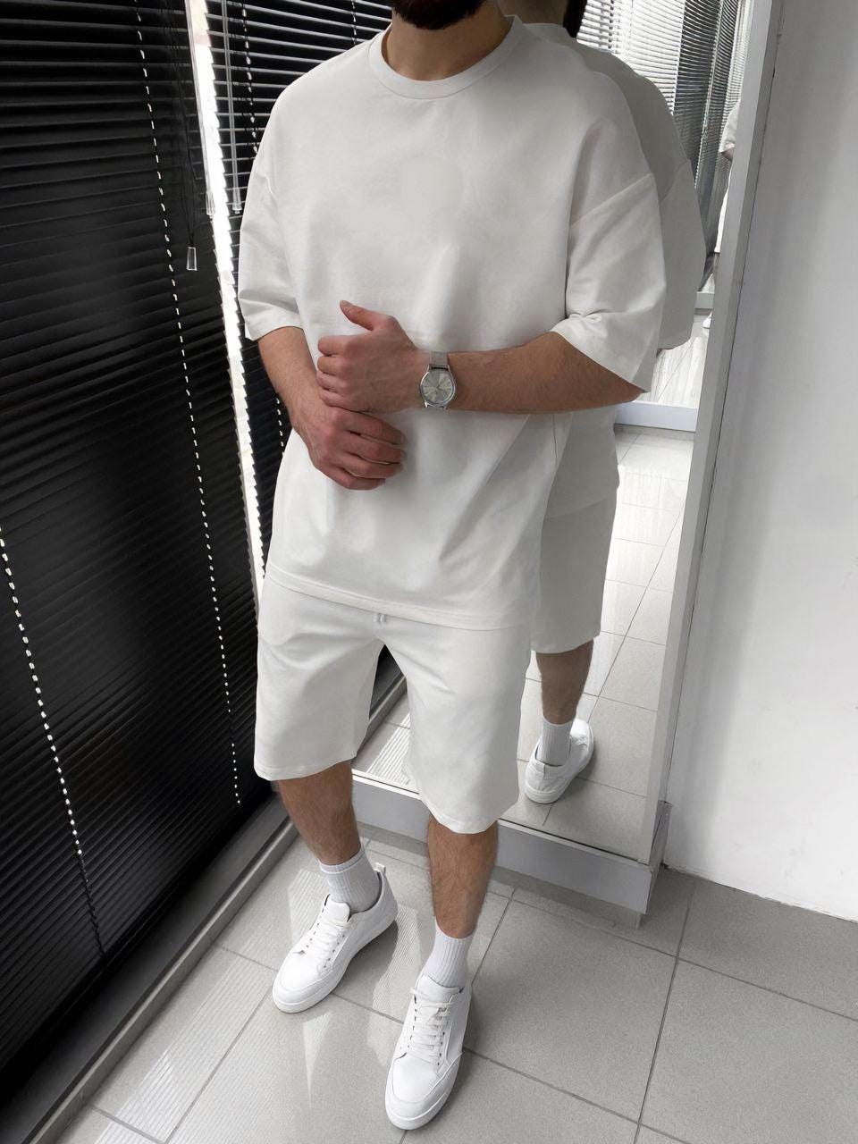 Men's Oversized T-Shirt & Shorts Set: Minimalist Cotton-Blend Summer Outfit