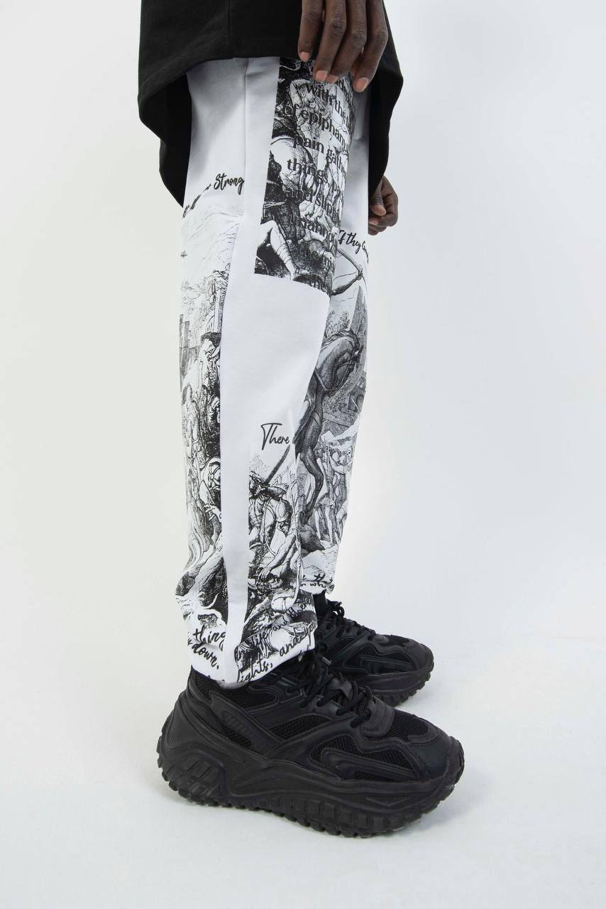 Men’s Art Print Graphic Pants – Vintage Sketch Joggers | Streetwear Statement Trousers | Unique Gothic Style
