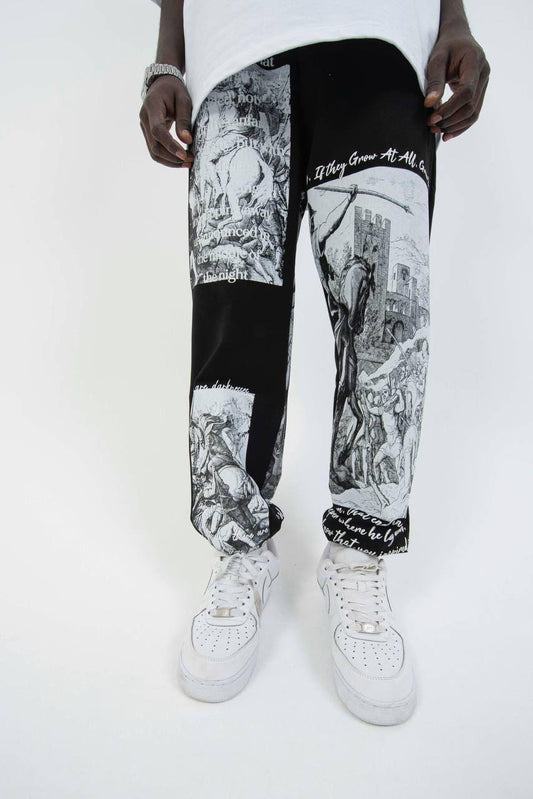 Men’s Art Print Graphic Pants – Vintage Sketch Joggers | Streetwear Statement Trousers | Unique Gothic Style