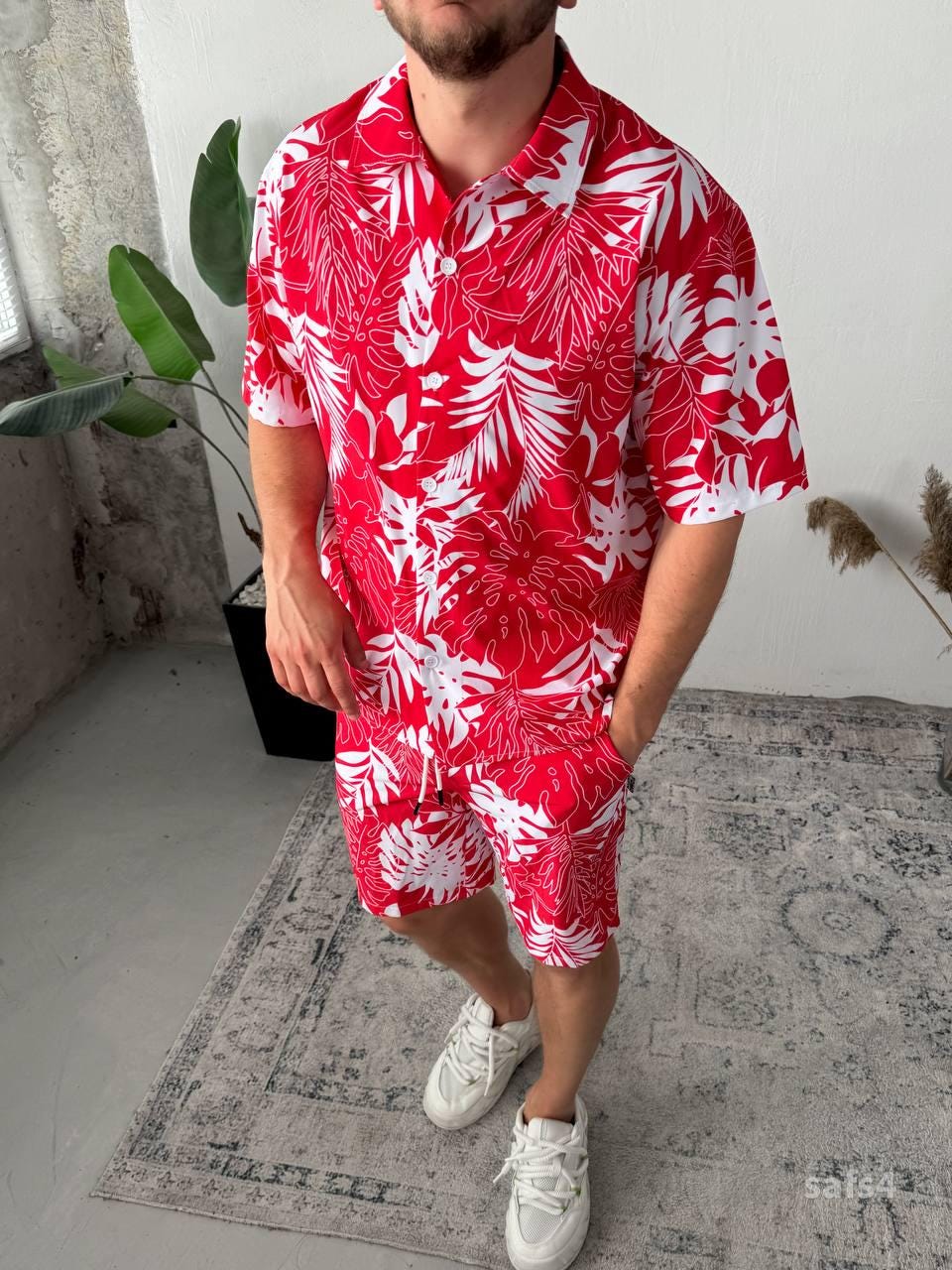 Men’s Hawaiian Shirt and Shorts Set – Tropical Two-Piece Vacation Outfit | Bold Summer Matching Set