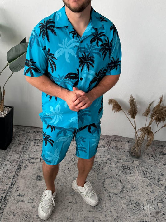Men’s Hawaiian Shirt and Shorts Set – Tropical Two-Piece Vacation Outfit | Bold Summer Matching Set