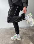Men's Oversized Jogger Sweatpants: Black & White Side Stripe