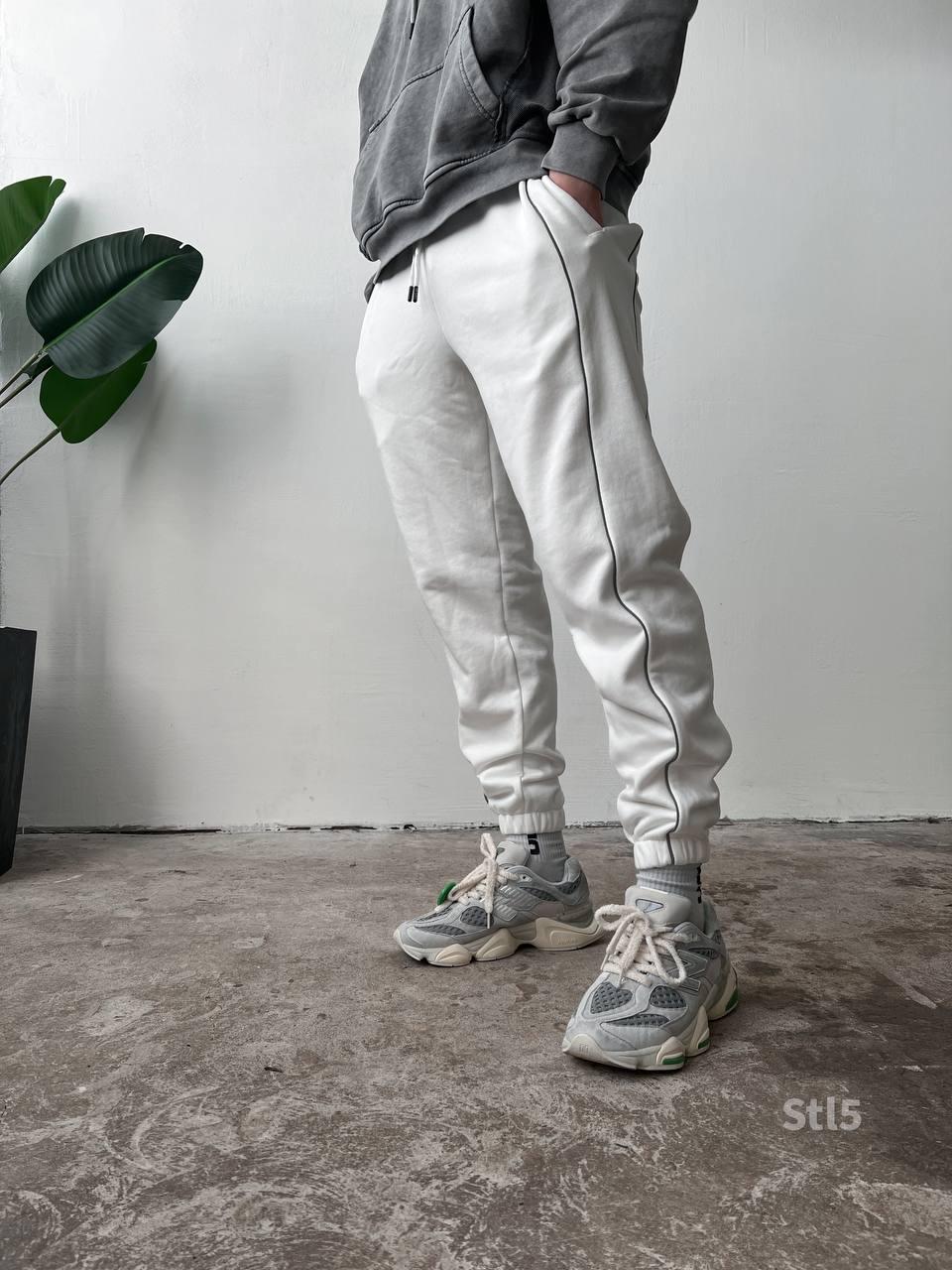 Men's Oversized Jogger Sweatpants: Black & White Side Stripe